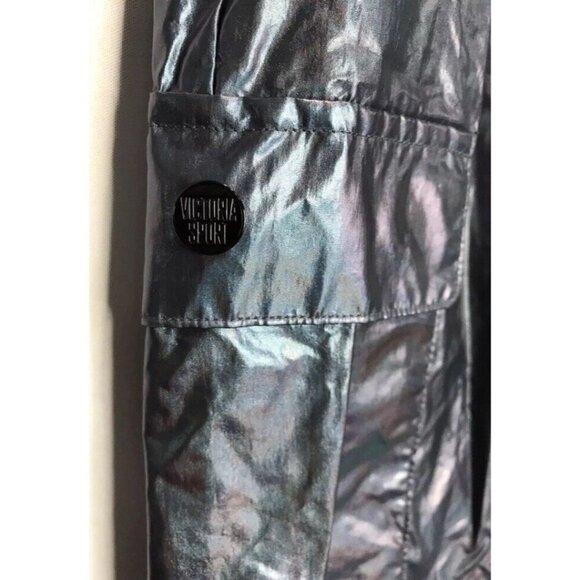 Victorias Secret Sport Cargo Jogger Pant Iridescent Gray Blue‎ Foil Metallic L - Picture 6 of 14
